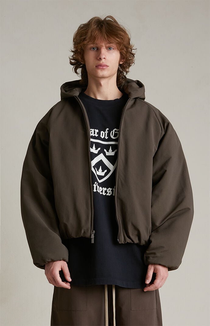 Fear of God Essentials Brown Military Nylon Hooded Bomber