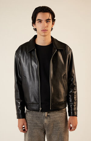 Black Faux Leather Oversized Jacket image number 1