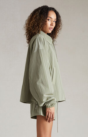 Women's Garden Yellow Crinkle Nylon Shell Bomber Jacket image number 3