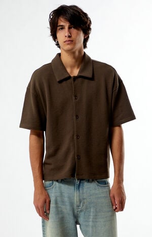 Stone Solid Textured Oversized Camp Shirt