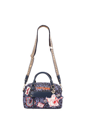 Navy Multi Patch Graphic Satchel Bag image number 7