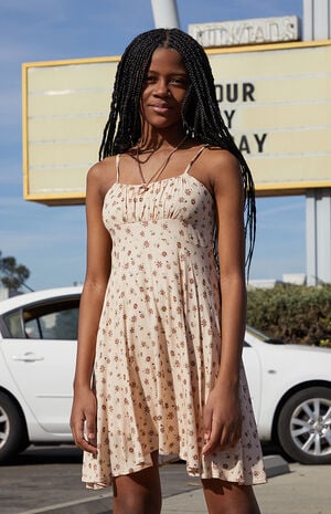 Tan Floral Sleeveless Dress