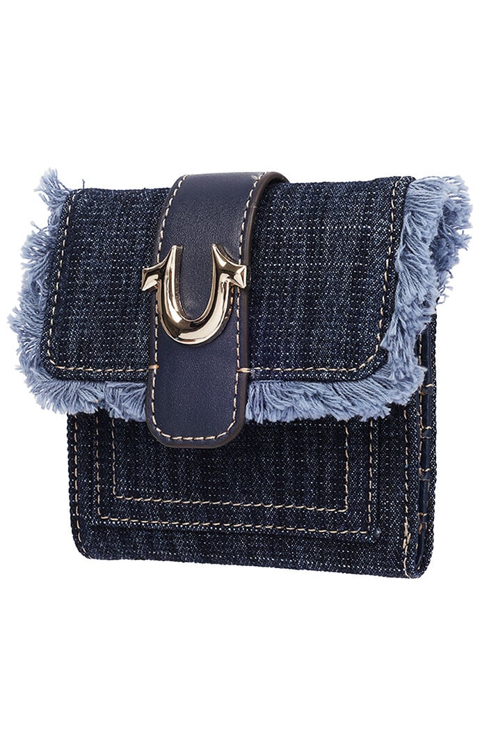 True Religion Frayed Flap Small Trifold Wallet