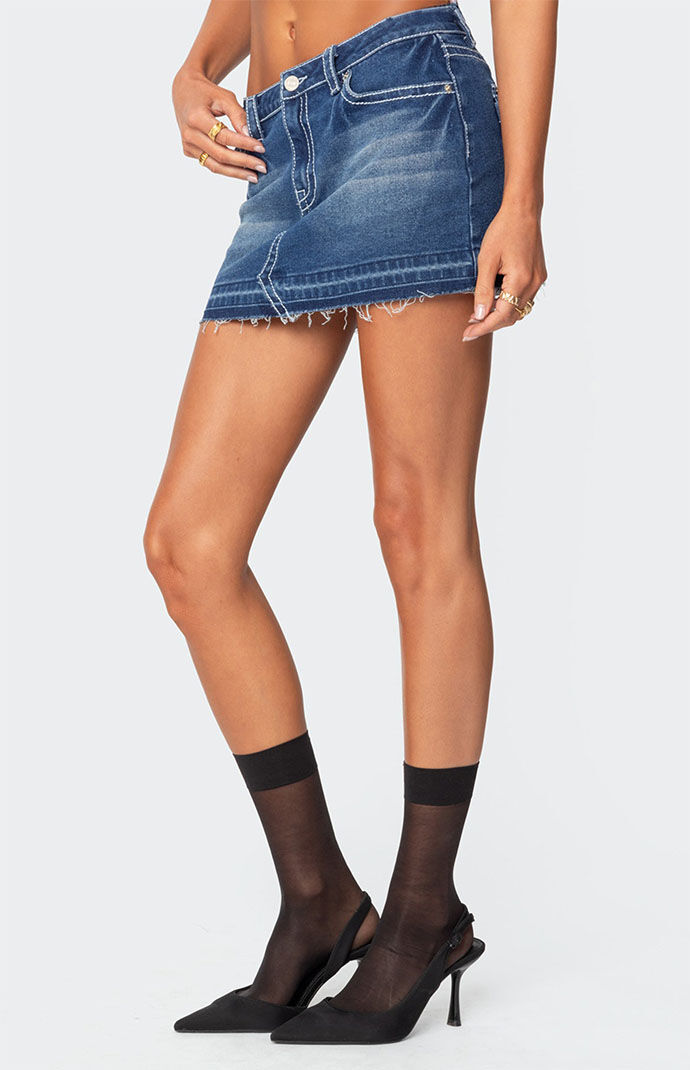 Edikted Contrast Stitch Washed Denim Mini Skirt | PacSun