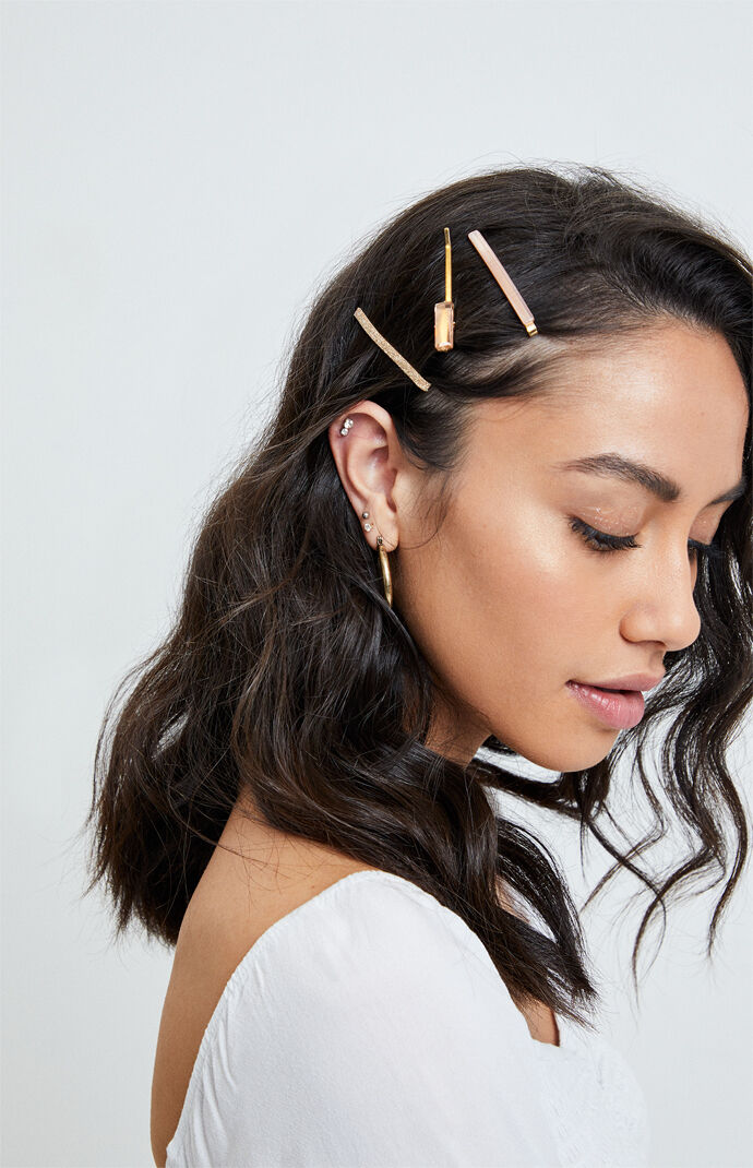 5 Pack Glitter & Stone Hair Clips