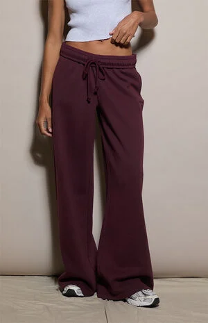 Burgundy Ultra Soft Fleece Baggy Sweatpants image number 2