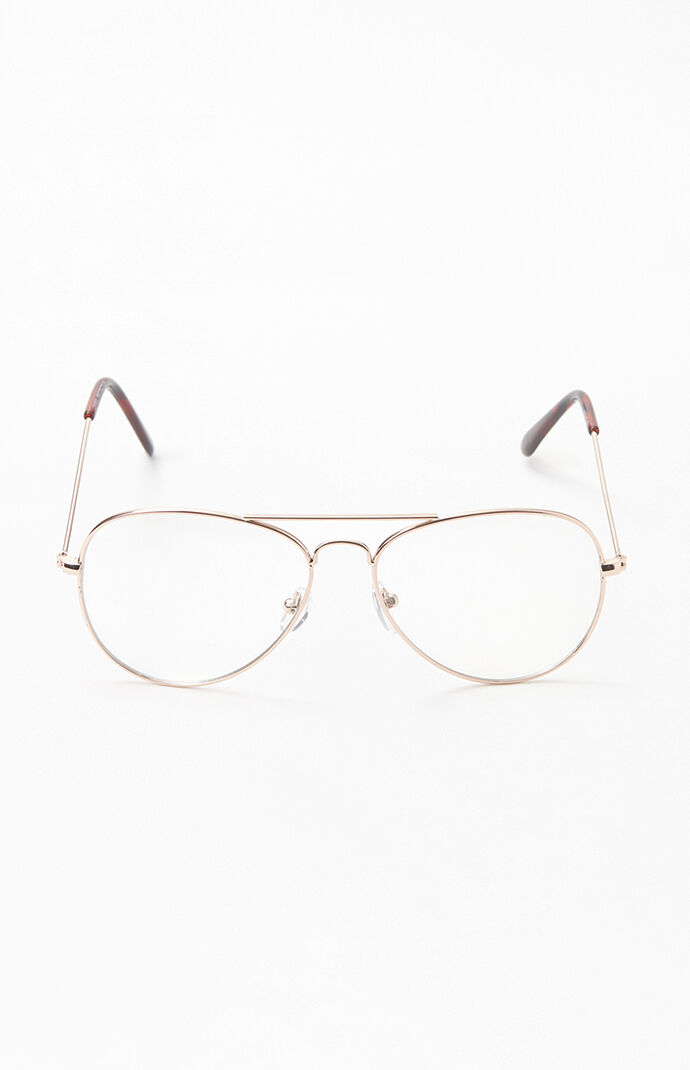 Clear & Gold Metal Aviator Sunglasses