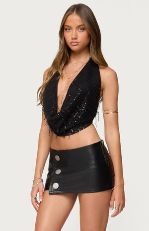 Fringed Sequin Backless Halter Top image number 2
