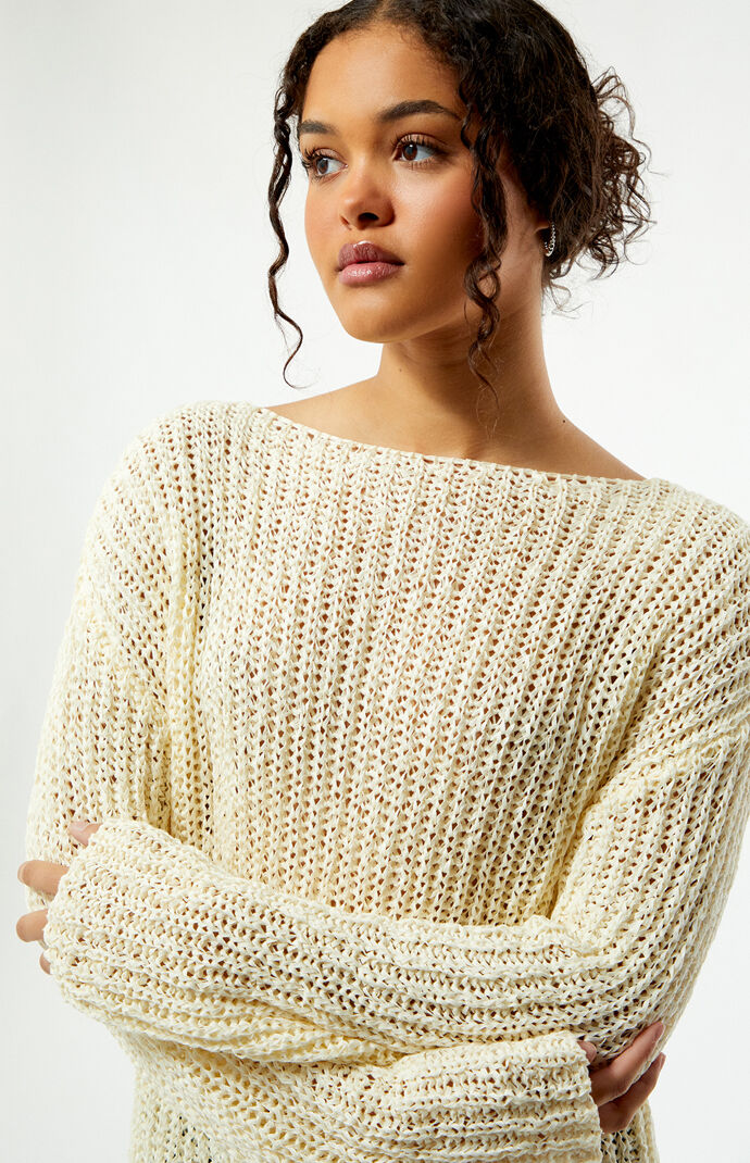 lumignon Classic summer knit sleeve ホワイト Soft knitted top in a slim fit with an openwork pattern