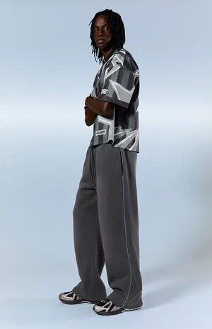 Blue Contrast Binding Fleece Extreme Baggy Sweatpants image number 1
