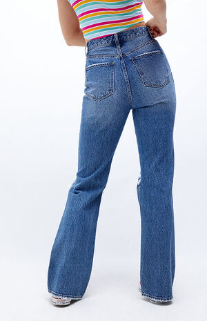 Eco Dark Blue High Waisted Bootcut Jeans image number 3