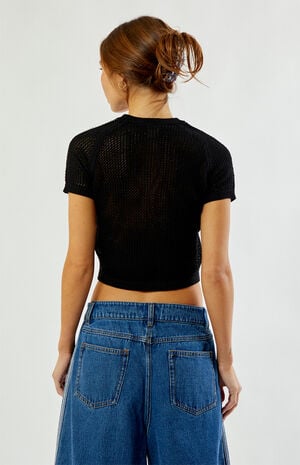 Black Crochet Cropped T-Shirt image number 3