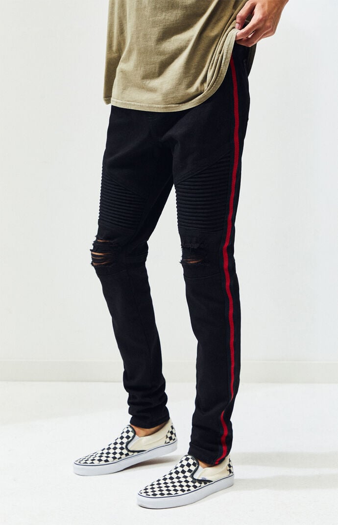 black jeans with side stripe mens