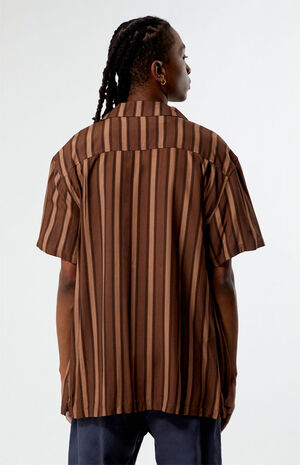 Brown Viscose Stripe Camp Shirt image number 4