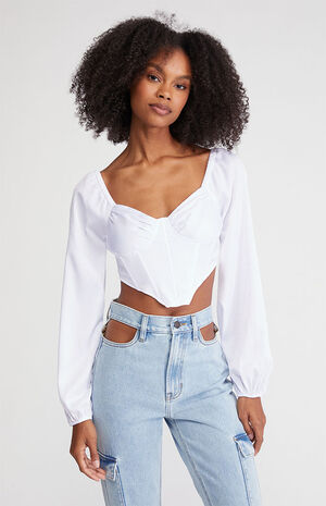 Satin Long Sleeve Corset Top image number 1