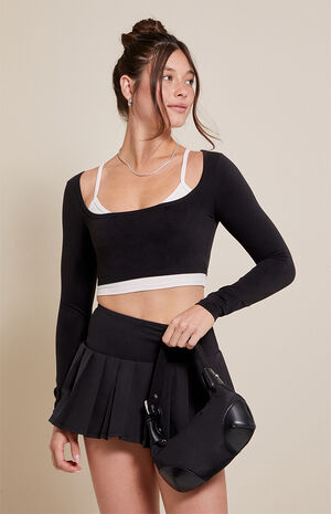 Active Black Double Layered Long Sleeve Top image number 2