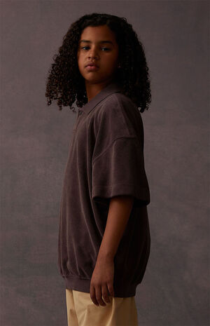 Essentials Plum Terry Cloth Short Sleeve Polo Shirt image number 3