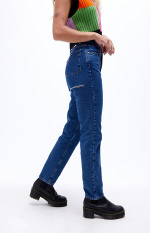 Dark Blue Butt Cut Mom Jeans Dark Blue Butt Cut Mom Jeans image number null