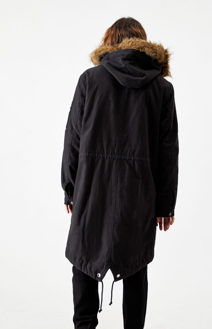 Black Utility Faux Fur Hooded Parka