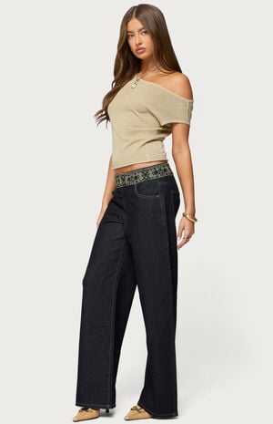 Carlie Embroidered Low Rise Wide Leg Jeans image number 4