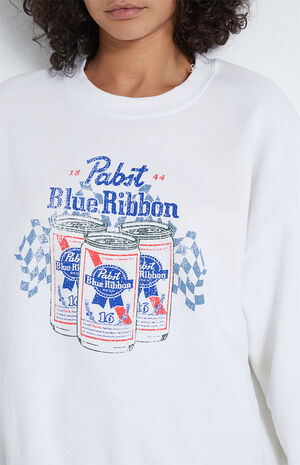 Pabst Blue Ribbon Beer Logo and Sleeve Print Long Sleeve Shirt-Large