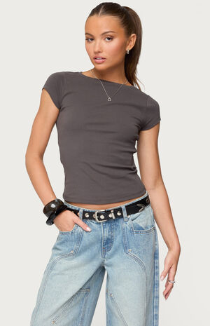 Oliana Ribbed Boat Neck T-Shirt image number 1