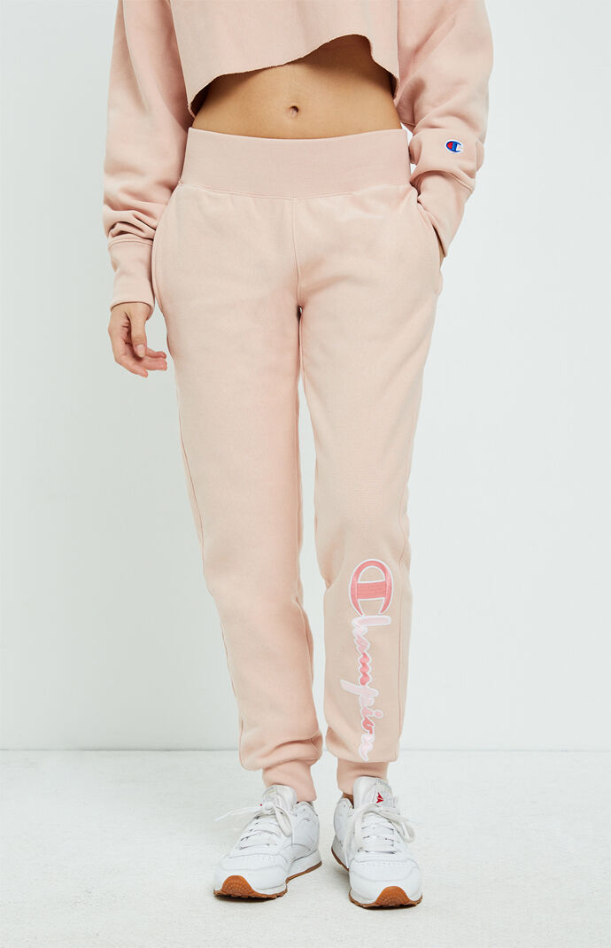 champion reverse weave sweatpants pink