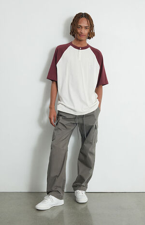Burgundy Raglan Boxy Henley T-Shirt image number 3