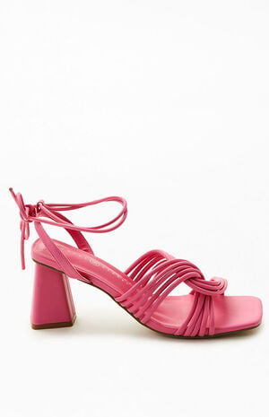 Women's Pink Strappy Heeled Sandals image number 1