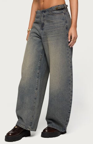 Side Belt Low Rise Barrel Jeans image number 2