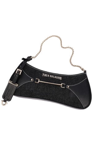 Top Zip Black Denim Shoulder Bag image number 8