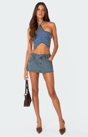 Starlet Studded Denim Crop Top image number 1