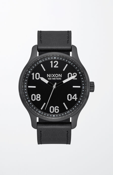 Black Patrol Leather Watch