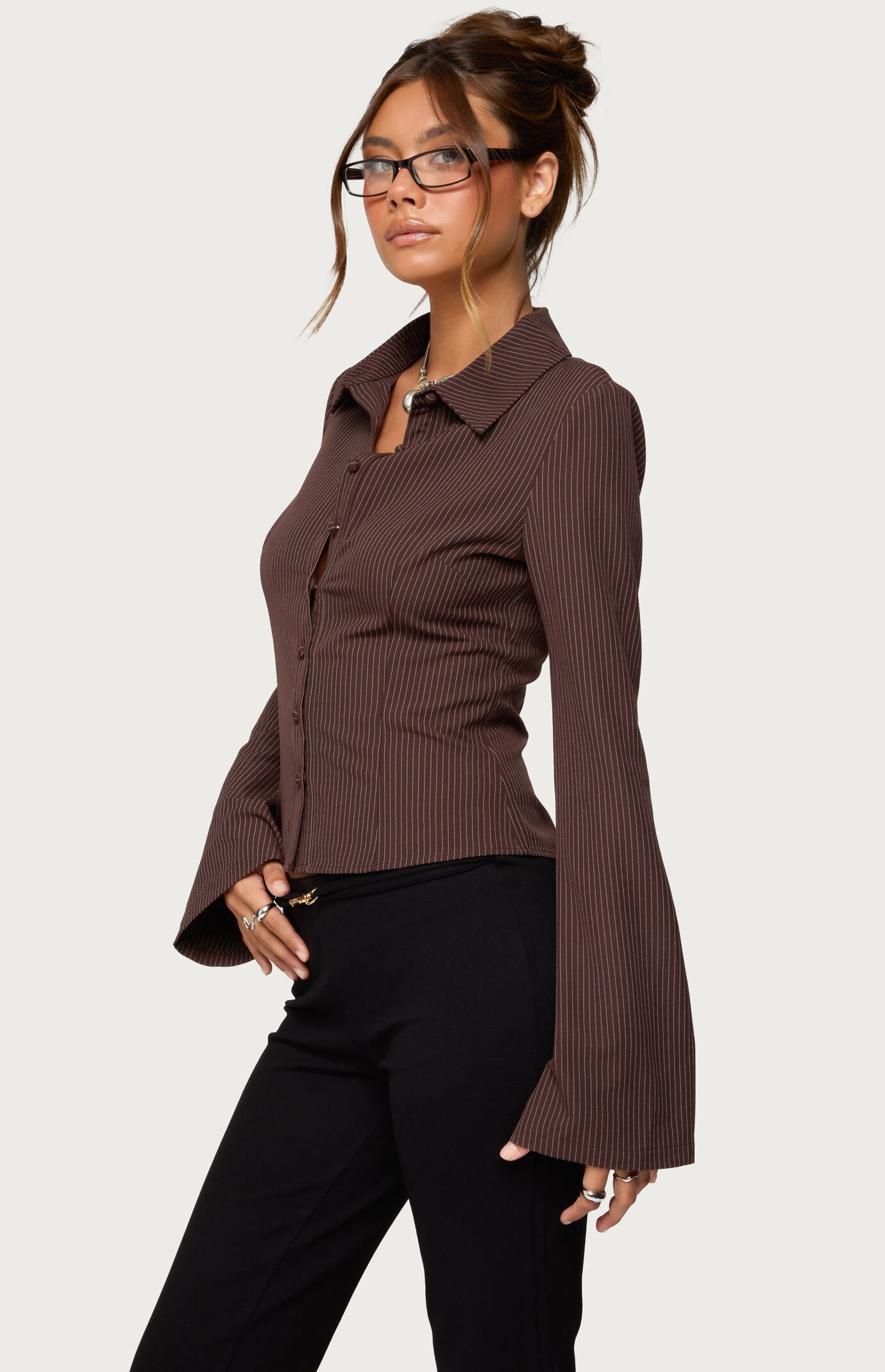 Edikted Pinstripe Tailored Button Up Shirt