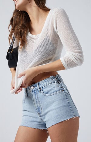 Light Indigo Lace Up Side High Waisted Denim Festival Shorts