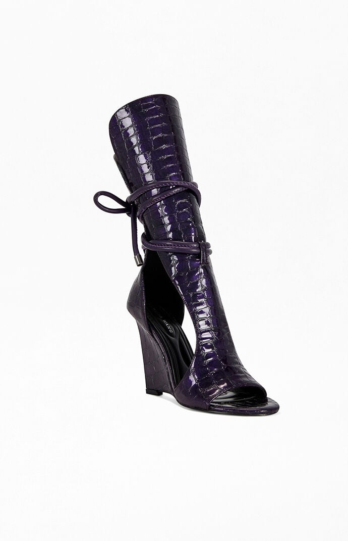 AZALEA WANG Women's Douma Purple Croc Wedge Sandals