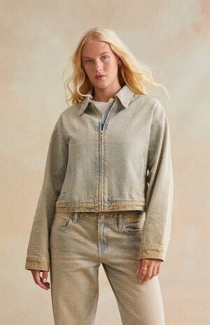 Rhinestone Denim Cropped Gas Jacket image number 2