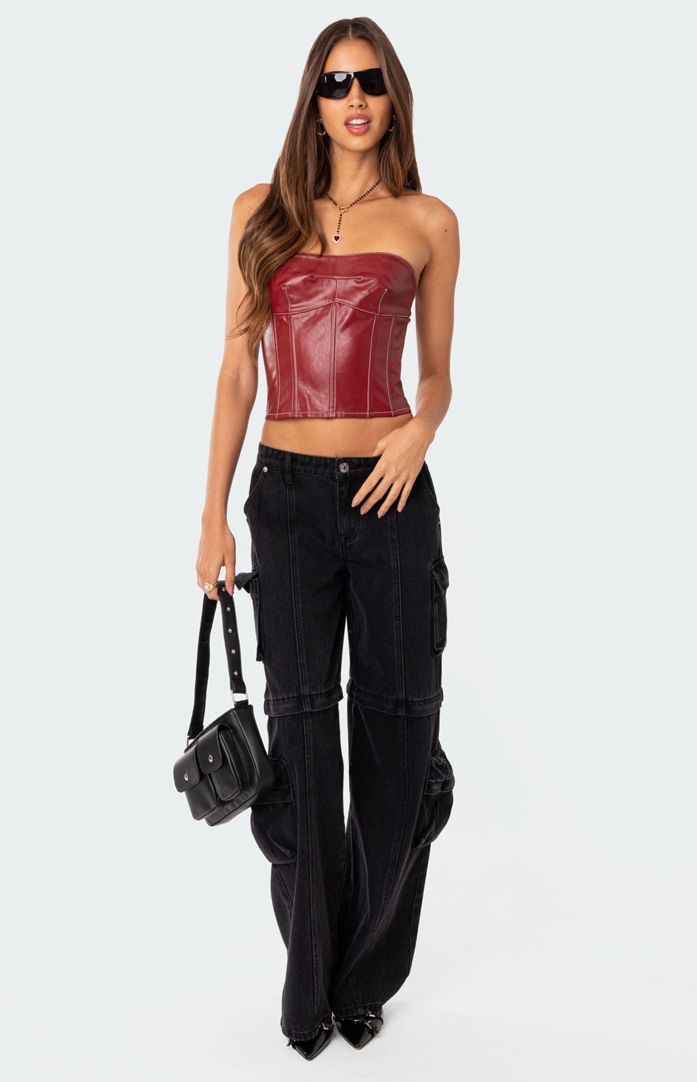 Edikted Moss Faux Leather Lace Up Corset | Pacsun