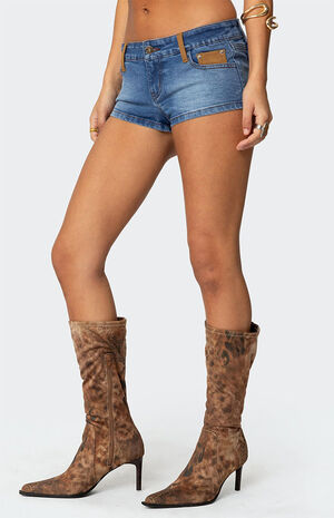 Max Suede Detail Denim Micro Shorts image number 3