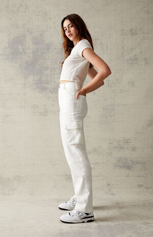 White Cargo Dad Jeans image number 2