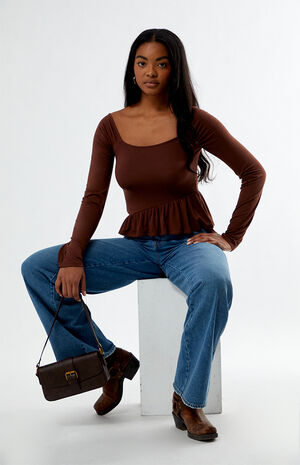 Asymmetrical Long Sleeve Babydoll Top image number 4