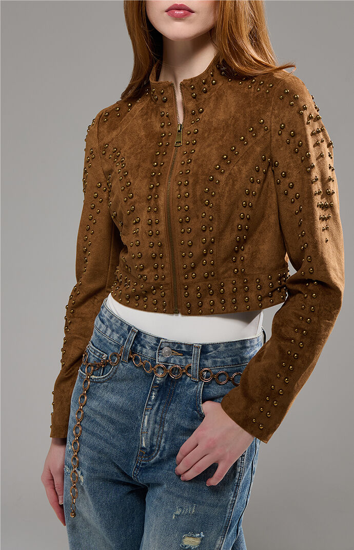 AZALEA WANG Silza Brown Moto Jacket