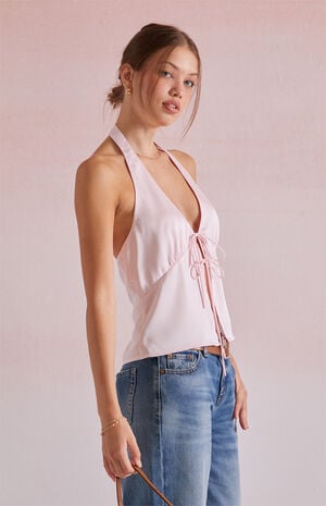 Celine Satin Tie Front Halter Top image number 3