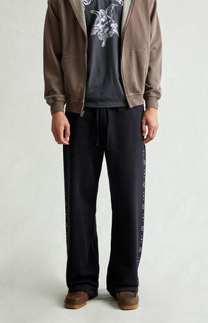 Black Studded Fleece Extreme Baggy Sweatpants image number 3