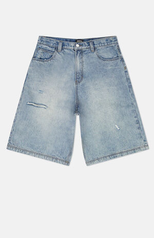 Light Blue Denim Carpenter Long Baggy Shorts image number 1