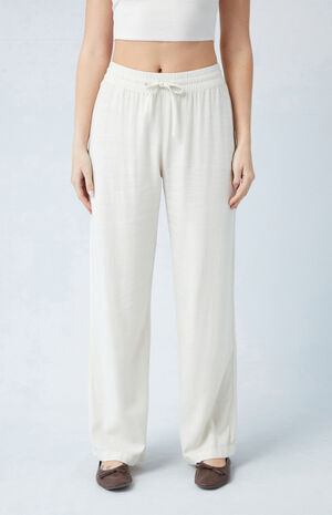 Cream Linen Pull-On Pants image number 2