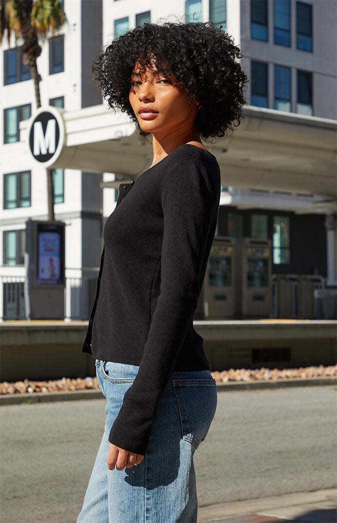 John Galt Black Athelia Pointelle Cardigan