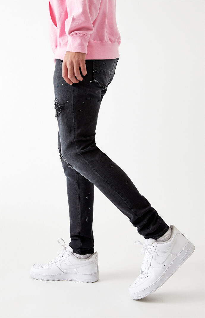 Black Ripped Stacked Skinny Jeans