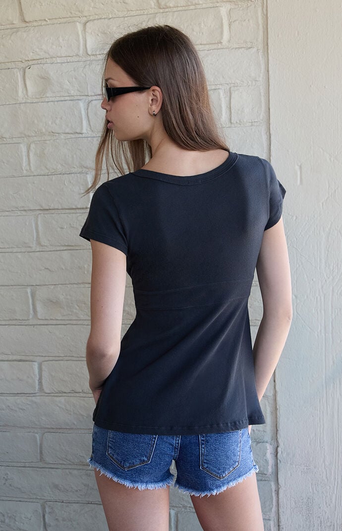 John Galt Black Babydoll V-Neck Top