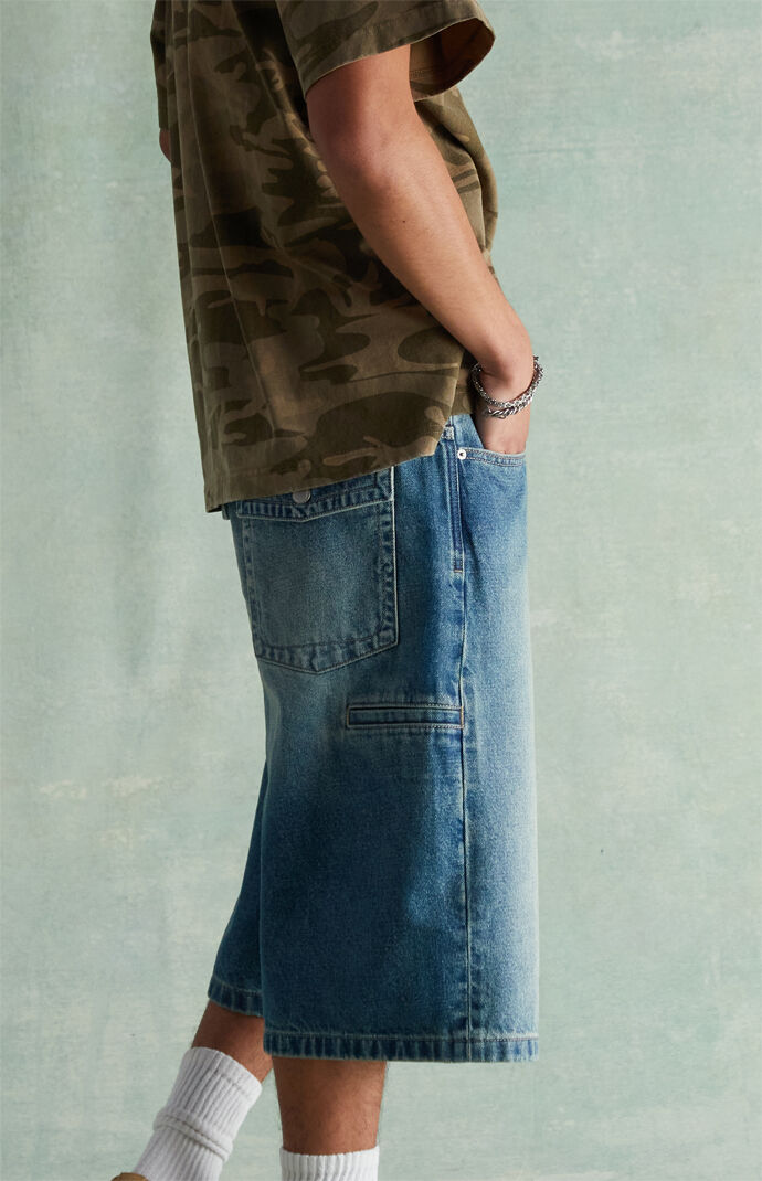 RARE DNM EDIT Tinted Medium Blue Extreme Baggy Denim Shorts